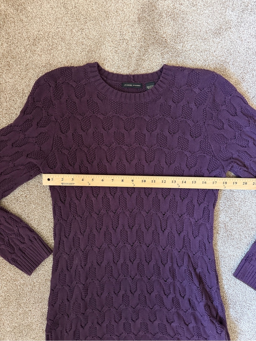 JEANNE PIERRE Cable Knit Sweater Mini Dress in Purple 100% Cotton - Picture 5 of 6